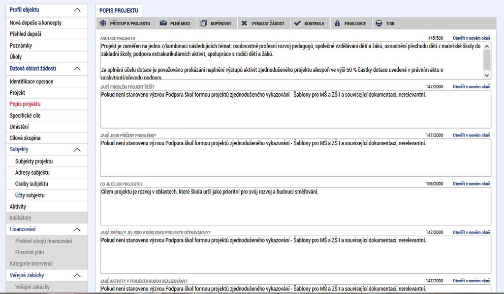 3 Popis projektu Jednotlivé datové položky