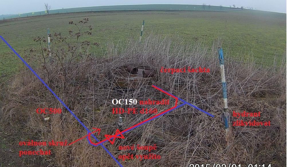 Kalník K703 1. hloubení jámy 2,5 x 6 x 2,5 m, objem 37,5m 3 2. demontáž a likvidace potrubí OC150 dl. 7m, 2ks armatur, hydrantu 3. demontáž a likvidace hydrantového a šoupátkového poklopu 4.