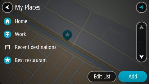 Otevře se seznam všech vašich míst. 3. Vyberte místo, kam chcete navigovat, například Domov. Vybrané místo se zobrazí na mapě s vyskakovacím menu. 4.