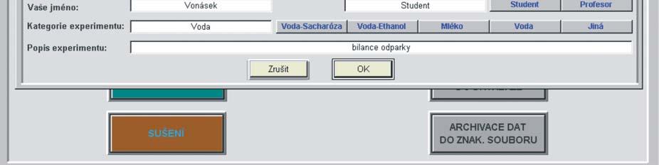 Kliknutí na kolonce vedle textu Popis experimentu umožní zaznamenat do záhlaví libovolné další informace. Záhlaví se vytvoří po stisku OK. Obr.