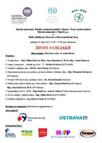 18. října 2017 Konference Život s celiakií v Opavě ve spolupráce s Slezskou nemocnicí