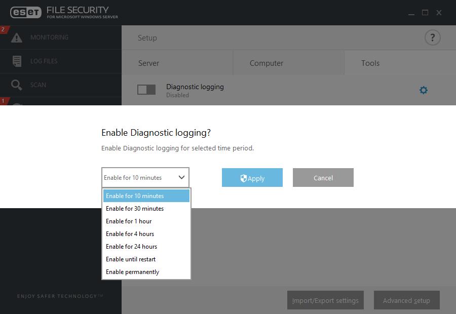 5.4.5 Nástroje diagnostické protokolování Diagnostické protokoly poskytují detailní informace o běhu jednotlivých součástí ESET File Security a jsou užitečné při řešení potíží.