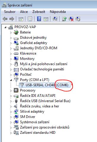 Zjistěte jaký COM port programovací kabel