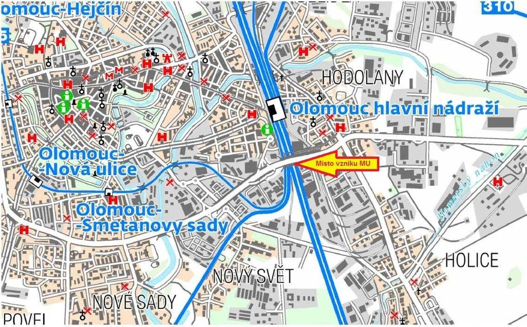 Jízda vlaku Pn 59630 ve směru od žst. Přerov z koleje č. 2 do žst. Olomouc hl. n. na kolej č. 3 Obr 2.1: