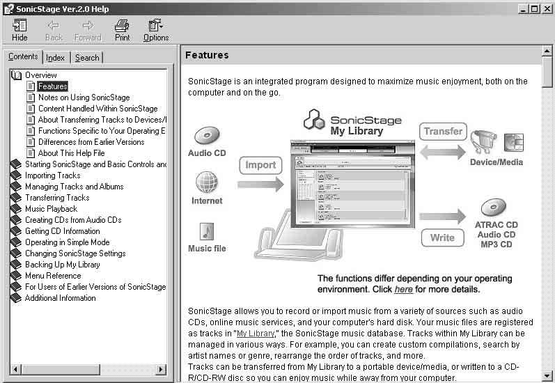 Používání rekordéru, když je připojen k počítači Dodaný software SonicStage umožňuje přenášet zvuková data mezi rekordérem a počítačem.