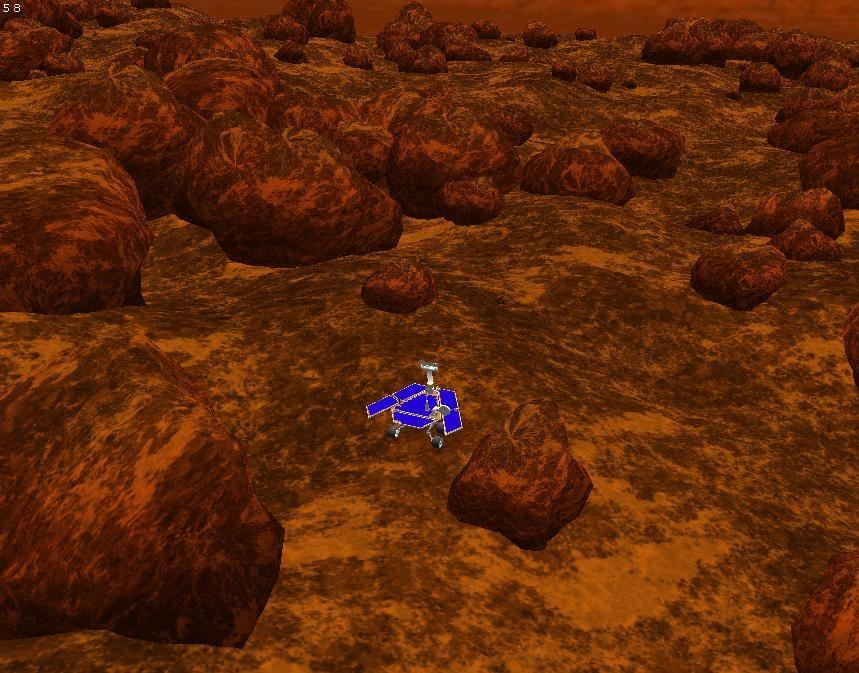 6.4.3 Marsovský rover Tato aplikace představuje jednoduchý simulátor marsovského roveru, pohybujícího se po povrchu Marsu (vytvořeného pomocí fraktálového generování krajiny).