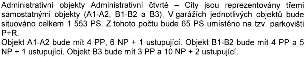 V pøízemí budou obchodní plochy a restaurace. V objektech Bytové ètvrti - City bude celkem 339 bytù a 461 PS (354 v garážích a 107 na terénu).