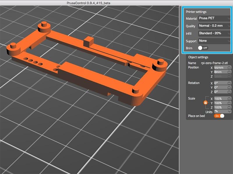 Model 3D dílu RPi Zero Frame je součástí balíku MK3, stáhněte si jej prosím z našich stránek: prusa3d.