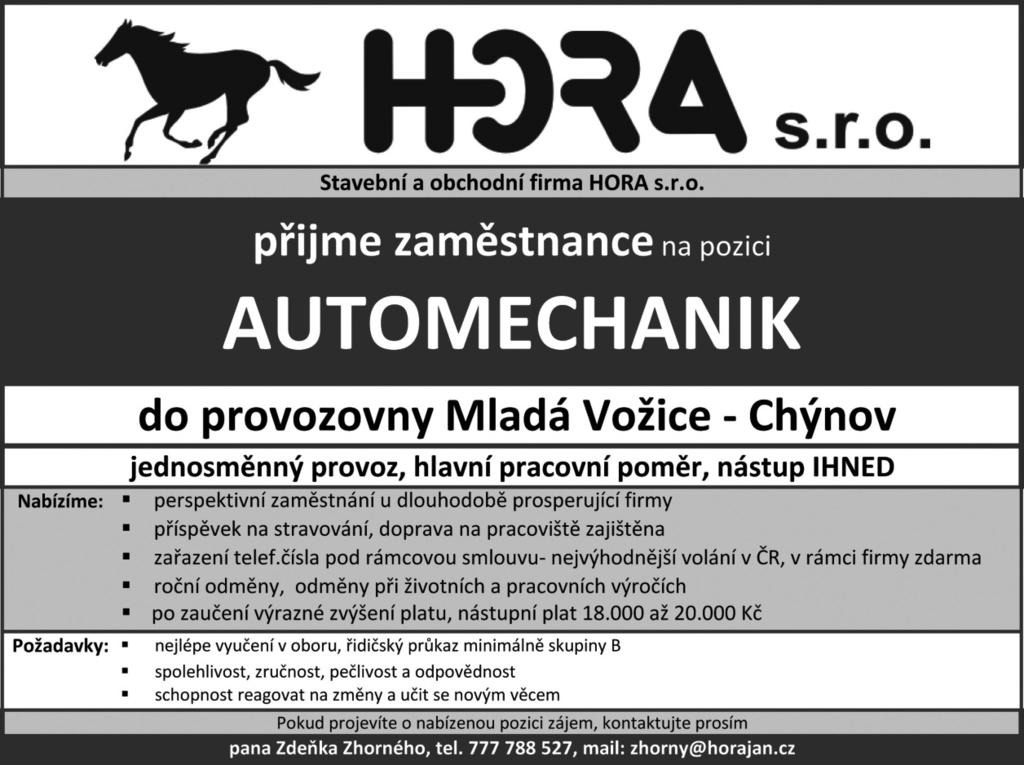 1. DUBEN VOŽIČAN STRANA 5 Pronájem obchodních prostorů v ulici E.K. Rosola 186 v centru Mladé Vožice.