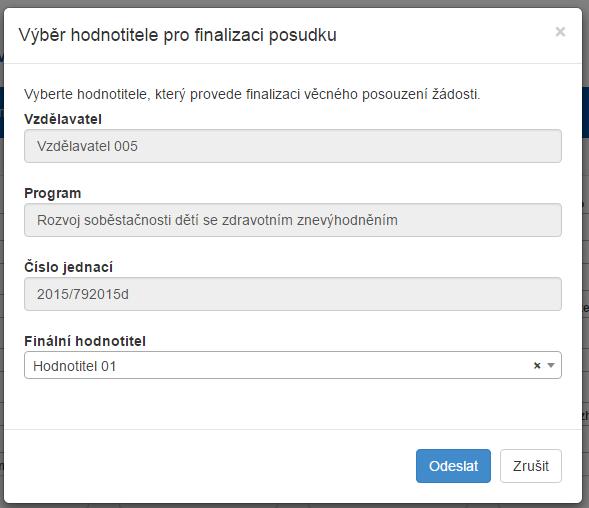 Obrázek 153: Krok 7 - Výběr hodnotitele pro finalizaci posudku 8.