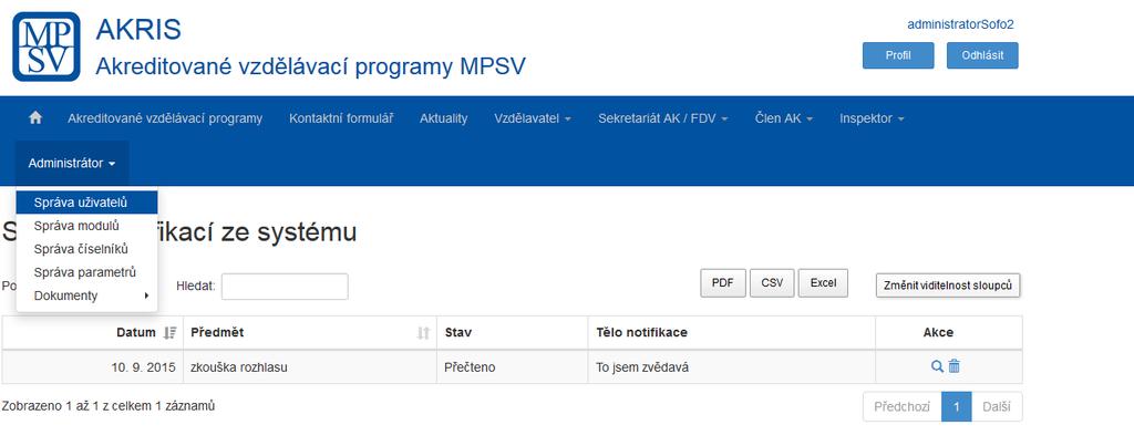 15. Po registraci nového lektora, dokončí uživatel registraci uživatele tlačítkem Podat žádost. 2.
