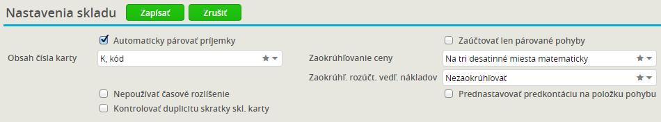 Nastavenia skladu 4 Nastavenia skladu Vo voľbe Nastavenia skladu je možné zvoliť prednastavené hodnoty jednotné pre všetky používané sklady.