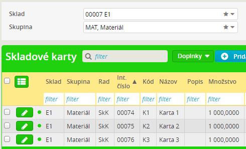 Skladové karty 5 Skladové karty 5.1 Tabuľka Skladové karty Vo voľbe Skladové karty sa vytvára skladová karta pre každý tovar/výrobok/materiál prijatý do skladu.