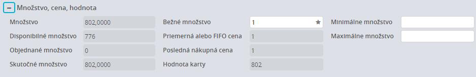 Karty, z ktorých makrokarta pozostáva sú uvedené na záložke Položky makrokarty. Rozšírené informácie a nastavenia skladovej karty rozklikávacie políčko, obsahuje ďalšie časti skladovej karty.