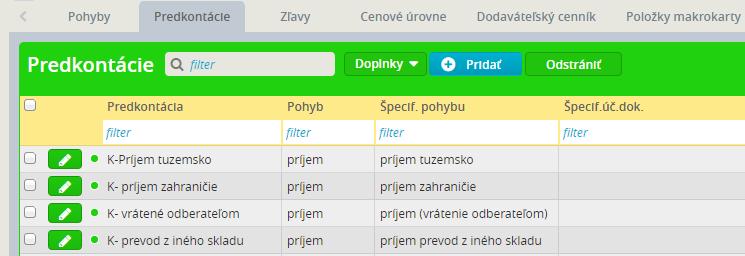 SKLAD Ak je na karte aj v sklade nastavená predkontácia pre určitý pohyb, tak pri danej karte sa prednostne použije predkontácia na karte.