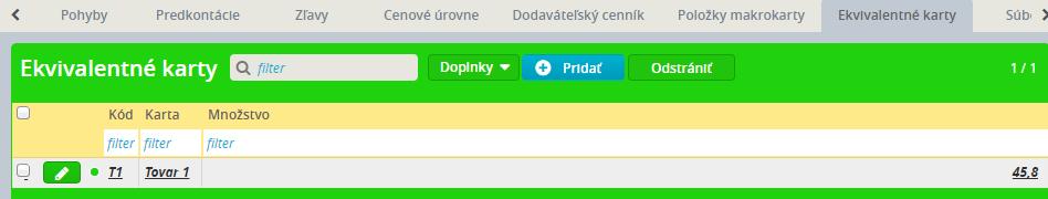 SKLAD Záložka Ekvivalentné karty Na záložke Ekvivalentné karty si môžete informačne pridať kartu s podobnými parametrami.