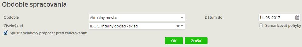 Zaúčtovanie jednotlivých pohybov Do účtovníctva sa nikdy neúčtuje skladový pohyb iný pohyb počiatočný stav. Účtovanie príjemiek je ovplyvnené nastavením skladu políčkom Zaúčtovať len párované pohyby.