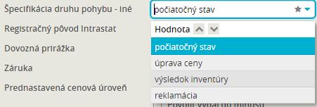 Špecifikácia druhu pohybu iné nastavenie najčastejšieho druhu iného pohybu pre tento sklad - výber z výberového zoznamu.  Typ skladu informatívna hodnota o obsahu skladu - výber z výberového zoznamu.