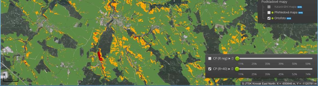 Aktualizovaná vrstva odtokových linií Informační vrstva reálné ohroženosti půd vodní erozí výměra chráněné půdy = 52 % (R=40) informační, výchovná,