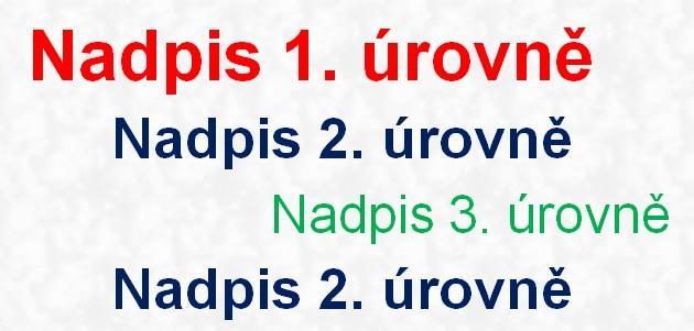 Jediný nadpis 1. úrovně 2. Nadpisů 2. úrovně může být neomezeně 3. Nadpisy 3.