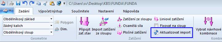 bif lze aktivací tlačítka Aktualizovat import aktualizovat hodnoty importovaných zatížení.