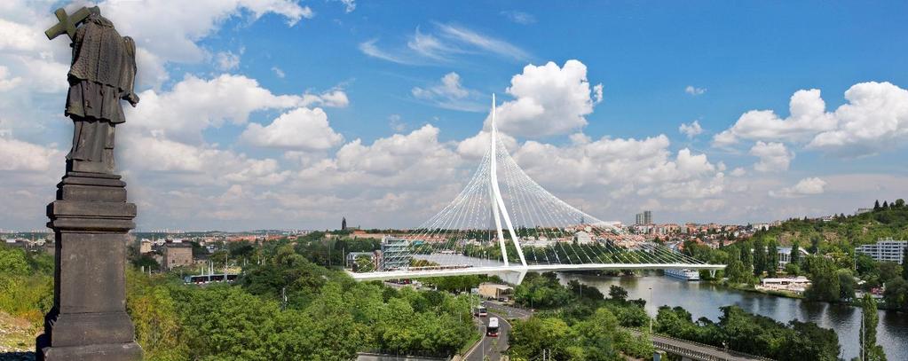 PRAHA STRANA 2 Z 14 MOST JAKO SOCHA PRO PRAHU Dominanta v údolí Vltavy Pohled na most od Zlíchova důmyslné uspořádání kabelů a nesymetrická pole mostu vytváří živý, dynamický