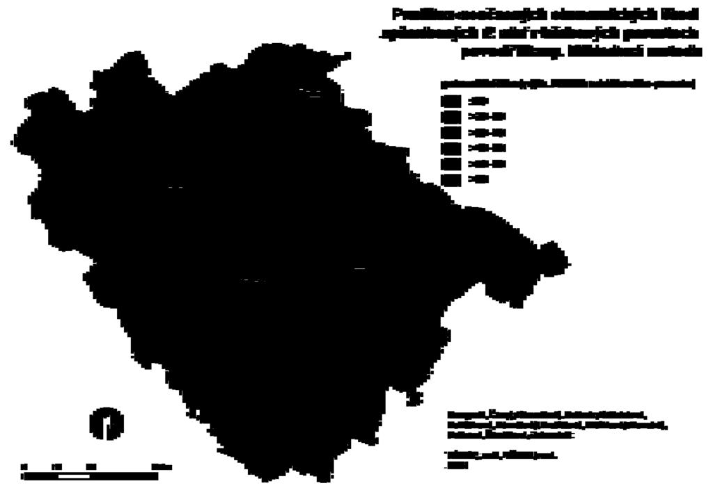 Nejnižší míra škod je predikována zejména pro vyšší, chladné polohy, jako je větší část Šumavy, částečně Novohradské hory, Český les a nejvyšší polohy Brd a heterogenní oblasti Plzeňské