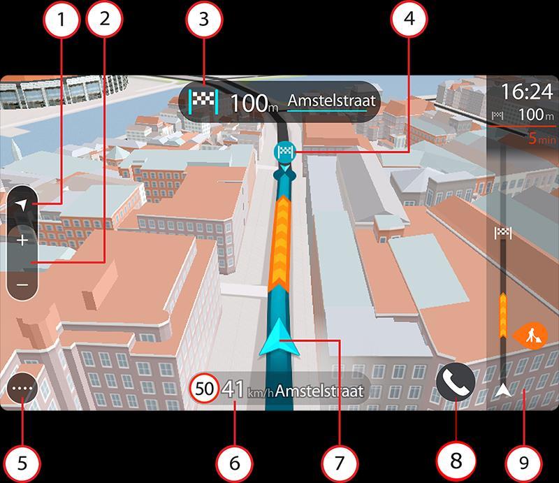 Navigační zobrazení je obvykle ve 3D. Chcete-li zobrazit mapu ve 2D, která se pohybuje vaším směrem jízdy, změňte výchozí nastavení 2D a 3D.