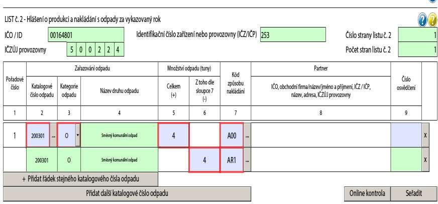 Formuláře - kontrola hlášení Online kontrola údajů (tlačítko Online kontrola) - slouží pro celkovou kontrolu hlášení - zobrazení tabulky s chybami, nedostatky