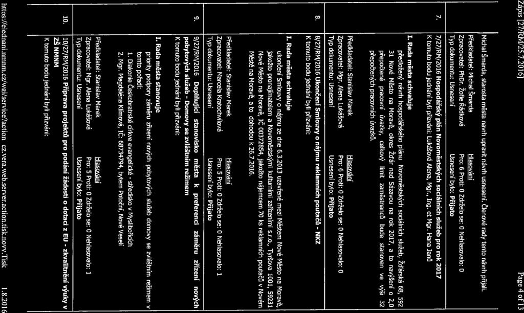 httus://ejednanj.nmnm.cz/w2j/scrvjce?actjon=ez.vera.web.server.actjon.tjsk.novv.tjgk 1.8.20 16 Zápis [27IR1vl/25.7.201 61 Fage 4 of 13 Michal Šmarda, starosta města navrh upravit návrh usnesení.
