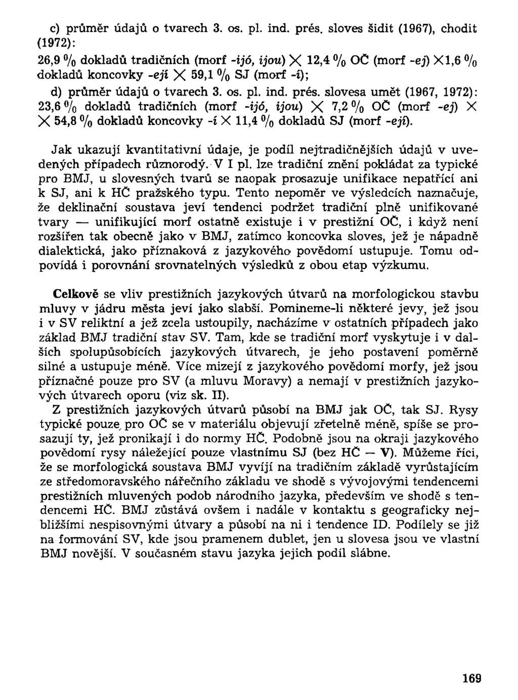 c) průměr údajů o tvarech 3. os. pl. ind. prés.