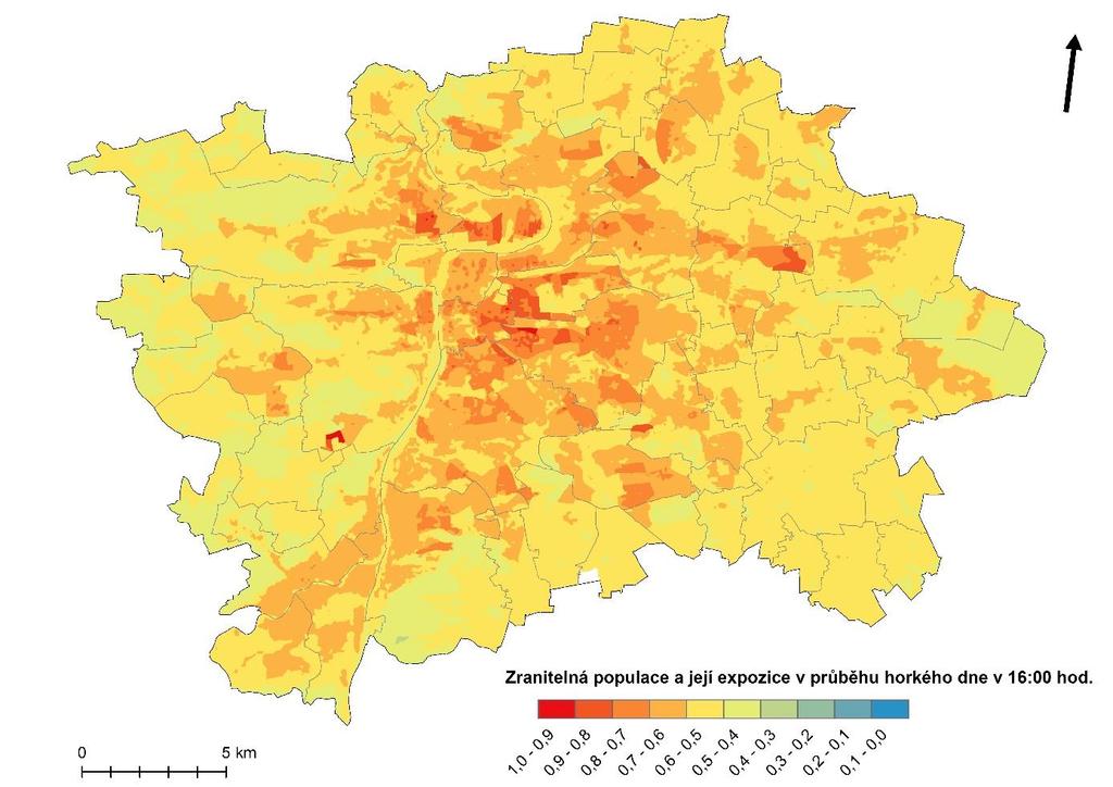 Obrázek 6: Expozice zranitelné populace v průběhu horkého dne (1.8.