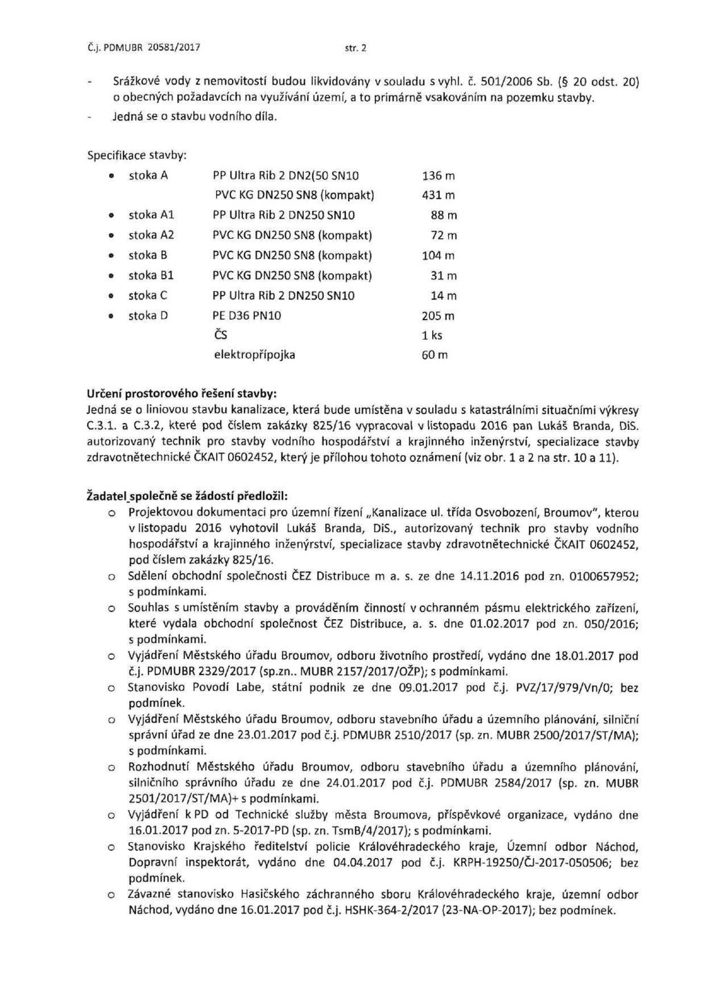 Č.j. PDMUBR 20581/2017 str. 2 Srážkové vody z nemovitostí budou likvidovány v souladu svyhl. č. 501/2006 Sb. ( 20 odst.