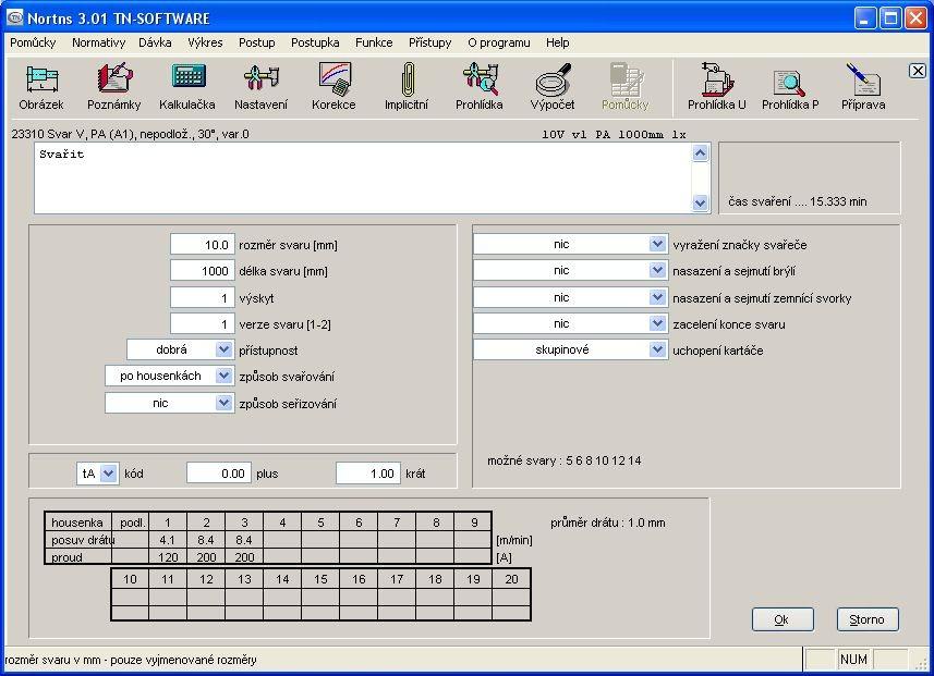 svařování a pájení - v nornativech svařování jsou parametry nastaveny dle CNN normativů s tím, že se dají kompletně změnit. Tyto typy normativů disponují také detailním výpočtem (viz.