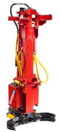 Rázová harvestorová hlavice pro traktory a 5-8tunové bagry Kácení a odvětvování Snadná instalace, žádná přídavná hydraulika Snadný a trvanlivý řez gilotinou, 25 cm Dvourázová pohybová rychlost