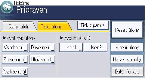 Uložený tisk Vytištění souboru uloženého tisku pomocí ovládacího panelu Uložené dokumenty nejsou odstraněny ani po dokončení tisku. Postup odstranění dokumentů viz příručka Print (Tisk). 1.