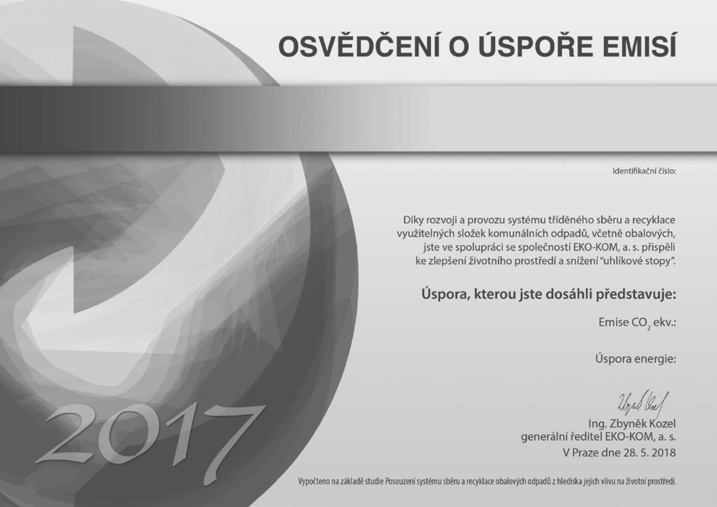 GRATULACE Níže je uvedeno množství odpadu, který město Kunštát roce 2017 vytřídilo a předalo k využití.