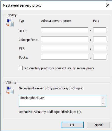V okně Nastavení serveru proxy do části Nepoužívat server proxy pro adresy