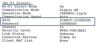 Síťová nastavení Nastavení připojení Wi-Fi Direct (jednoduchý přístupový bod) Tato metoda umožňuje připojit tiskárnu přímo k zařízením bez přístupového bodu.tiskárna funguje jako přístupový bod.