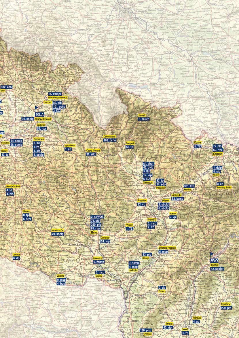 Přehled použitých zkratek: A armáda ab automobilní brigáda bpdph brigáda potrubní dopravy pohonných hmot bps brigáda Pohraniční stráže dp dělostřelecký pluk dpzlp dělostřelecký průzkumný letecký pluk