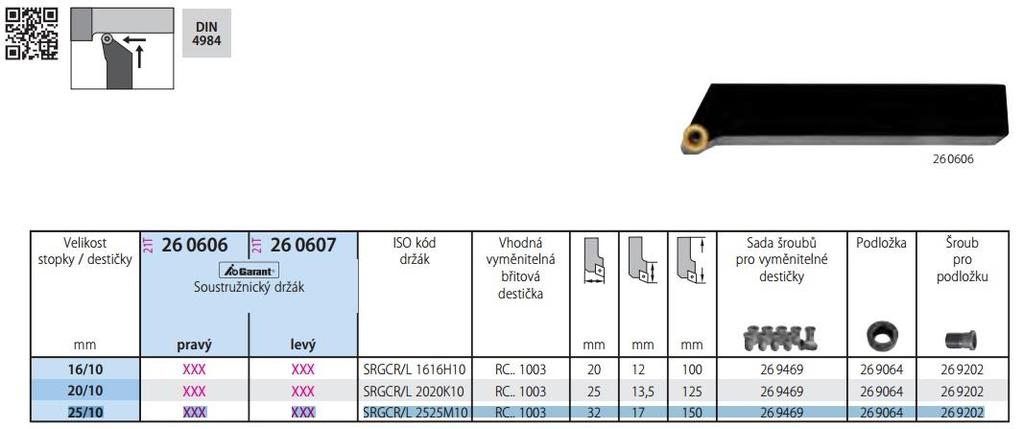 Soustružnický nůž SRGCR 2525M10 Zdroj: Hoffman Group [17]