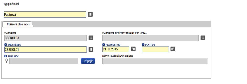 Obrázek 62: Výběr typu plné moci Obrázek 63: Nahrání papírové plné moci 4.2.3. Papírová plná moc - neregistrovaný uživatel v IS KP14+ V číselníku Typ plné moci uživatel vybere plnou moc papírovou.