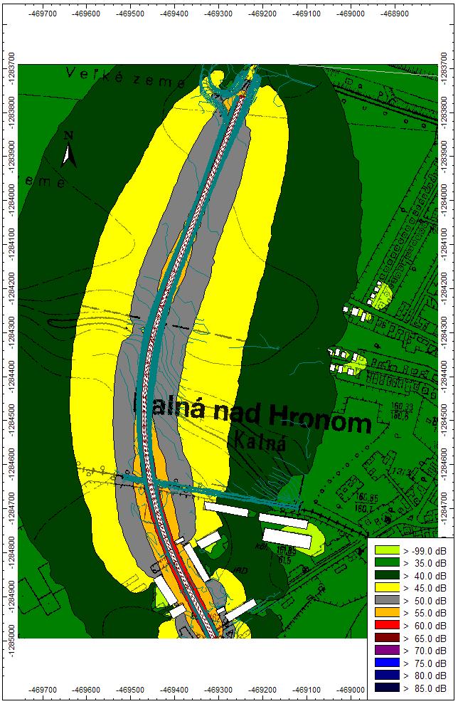 Obr. 6 Izofóny hluku vo výške 4,0 m nad