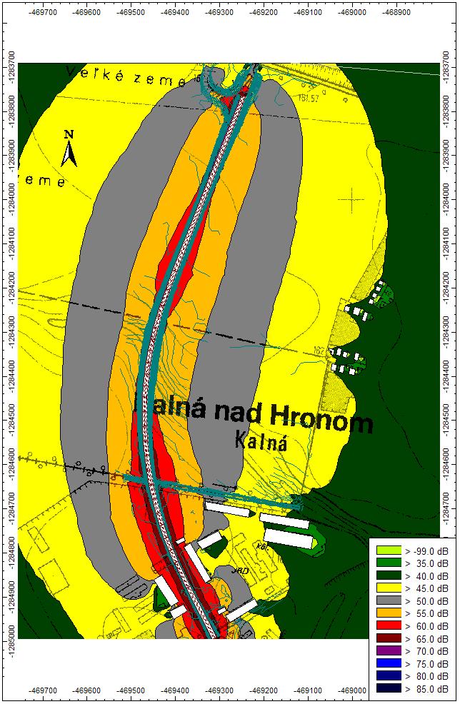 Obr. 4 Izofóny hluku vo výške 4,0 m nad