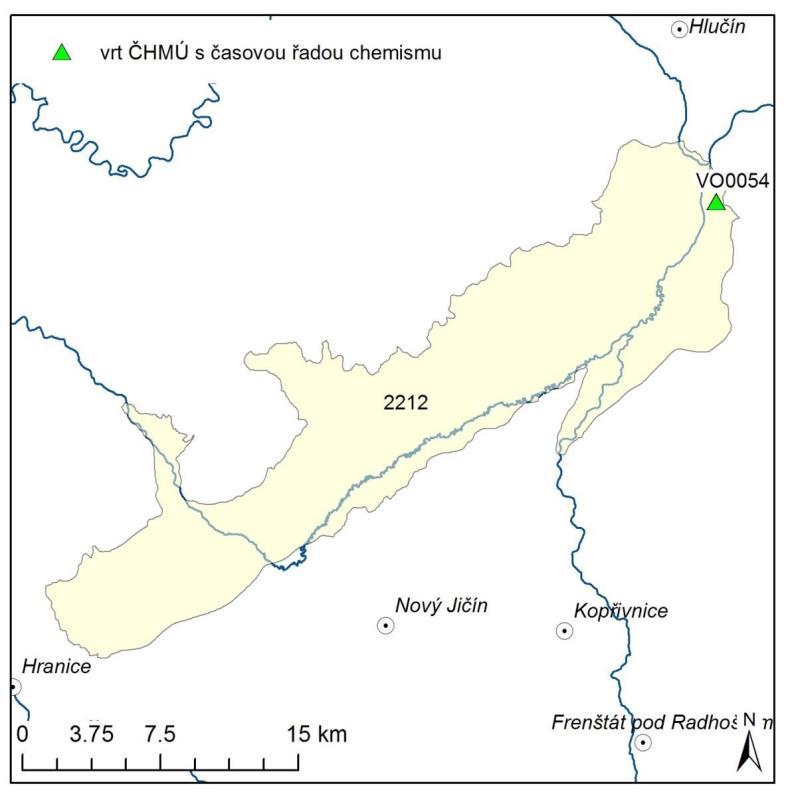 Obr. 7-3. Lokalizace objektů s časovými řadami chemických analýz v HGR 2212 Tab. 7-2.