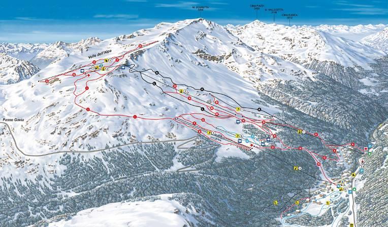 O středisku Santa Caterina hlavní lanovka se nachází 80m od hotelu Santa Caterina je právem považována za oblast vhodnou hlavně pro dobré lyžaře.