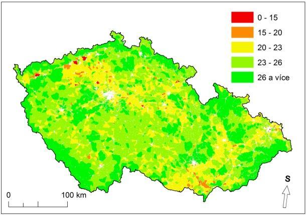 Vladimír Zýka: Fragmentace krajiny ČR dopravními stavbami - vývoj, současný stav a priority územní ochrany 55 Obrázek 32: Míra fragmentace krajiny Obrázek 33: Index změny míry fragmentace v roce 2020