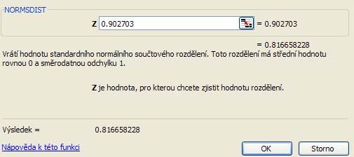Pro tuto pravděpodobnost zjistíme argument distribuční funkce t = 0,84. Po dosazení do vzorce zjistíme požadovanou dobu T = 40,33 + 0,84 3,43 = 41,88.