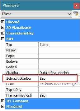 BricsCAD > Úpravy stěn Ve vlastnostech těles, k jejichž vrstvám potřebujete mít přístup, nastavte zobrazování