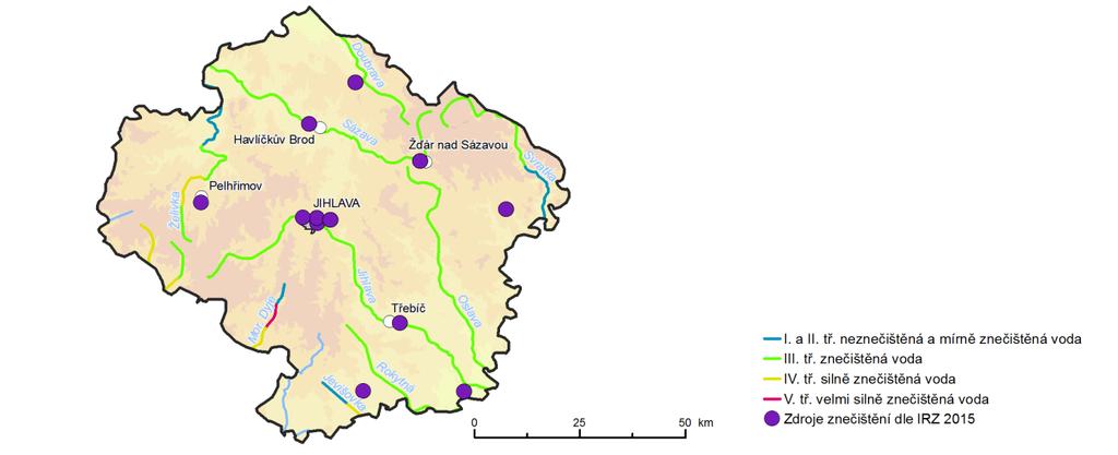 3.1 Jakost vody Ve vodních tocích Kraje Vysočina převažovala v dvouletí 2015 2016 III. třída jakosti, tzn. znečištěná voda.